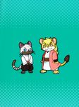  anthro baduhl blue_eyes cat chibi clothed clothing comic cute duo feline hair lion mammal siamese smile standing tahrick unknown_artist whiskers yellow_eyes 