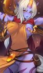  breasts breasts_outside cleavage clitoris hands highres hooves horn jewelry lactation large_breasts league_of_legends lips long_hair looking_at_viewer nipples no_bra no_panties parted_lips pd_(pdpdlv1) pointy_ears ponytail purple_skin pussy_juice pussy_juice_trail solo soraka staff very_long_hair warwick white_hair yellow_eyes 
