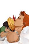  1girl blush dc_comics father_and_daughter feathers lian_harper red_hair roy_harper short_hair simple_background sleeping white_background young_justice 