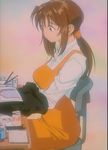  brown_hair chie_(golden_boy) golden_boy hair_ribbon kawamoto_toshihiro ponytail ribbon screencap sitting solo stitched 