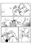  anthro baduhl black_and_white cat clothed clothing comic english_text eyes_closed feline hair kissing licking lion male male/male mammal moan monochrome saliva siamese sweat tahrick text tongue tongue_out unknown_artist 