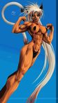  alf874 animal_ears bikini breasts cat_ears cat_tail clothing female hair long_hair looking_at_viewer muscles muscular_female open_mouth plain_background sling_bikini solo swimsuit white_hair 