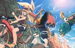  absurdres bad_id bad_pixiv_id beautifly bicycle bike_shorts blue_eyes brown_hair gen_3_pokemon gen_4_pokemon glaceon ground_vehicle haruharu_(u-no_oekaki) haruka_(pokemon) highres mega_blaziken mega_pokemon munchlax open_mouth pokemon pokemon_(creature) pokemon_(game) pokemon_oras ribbon 