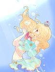 aikatsu! aikatsu!_(series) blonde_hair bubble crown earrings heart highres hoshimiya_ichigo ichiko jewelry long_hair midriff puffy_sleeves purple_eyes skirt solo underwater 