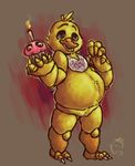  animatronic anthro avian barefoot beak bib bird chica_(fnaf) chicken chubby claws cupcake english_text feathers five_nights_at_freddy&#039;s food half-closed_eyes looking_at_viewer machine marikuishiyutaru mechanical nude pussy robot sharp_claws sharp_teeth smile standing teeth text toe_claws video_games 