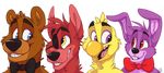  animatronic avian bear bird blue_eyes bonnie_(fnaf) bow_tie canine chica_(fnaf) chicken eye_patch eyewear female five_nights_at_freddy&#039;s fox foxy_(fnaf) freddy_(fnaf) machine mammal mechanical purple_eyes red_eyes robot video_games vixuna yellow_eyes 