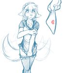  anthro blush canine clothed clothing duo female fur hair keidran legwear maid maid_uniform mammal natani panties plain_background sketch solo_focus stockings tom_fischbach twokinds underwear wolf 