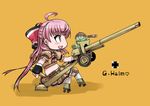  blue_eyes blush cannon chameleon halm_(milihime_taisen) hat iron_cross mecha_musume milihime_taisen military military_uniform pink_hair ribbon skirt smile solo tao_(kadoya) telescope tied_hair uniform 