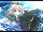  ass black_legwear blonde_hair blue_eyes blue_sky cameltoe cloud day gloves grey_gloves hair_ornament hat jacket juliet_sleeves kantai_collection kino_(kino_konomi) long_hair long_sleeves looking_at_viewer military military_uniform open_clothes open_jacket pantyhose puffy_sleeves sky solo u-511_(kantai_collection) uniform water 