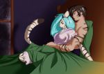  anthro bed bed_sheet bedding biped clothed clothing duo fan_character feline female fur hair human humanoid_hands inside keidran kynum male male/female mammal mark_ilmarinen on_bed pantherine pillow sapphire_(hunterx90) striped_fur stripes tiger twokinds white_fur 