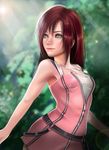  1girl armpits bare_shoulders blue_eyes bust kairi_(kingdom_hearts) karina_sokolowa kingdom_hearts necklace realistic red_hair sleeveless solo sunlight tree upper_body zipper 