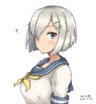 ? bad_id bad_pixiv_id blue_eyes blush breasts dated hair_ornament hair_over_one_eye hairclip hamakaze_(kantai_collection) kaeru_otoko kantai_collection large_breasts looking_at_viewer neckerchief sailor_collar school_uniform serafuku short_hair silver_hair simple_background solo upper_body white_background yellow_neckwear 