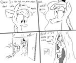  apple_bloom_(mlp) black_and_white blanket comic discord_(mlp) doorway english_text equine female friendship_is_magic horse mammal monochrome my_little_pony pony princess_luna_(mlp) sad text 