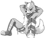  anthro arms_behind_head balls bandanna black_and_white canine clothing dripping dripping_penis erection footwear fox fox_mccloud glitter_trap_boy looking_down male mammal marker_(artwork) monochrome nintendo nipples nude open_mouth penis precum reclining sharp_teeth sheath sitting solo spread_legs spreading star_fox teeth toned traditional_media_(artwork) video_games 