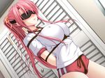  13cc 1girl arms_behind_back bdsm blindfold blush bondage bound bound_arms breast_bondage breasts buruma crotch_rope erect_nipples female game_cg gym_uniform large_breasts long_hair love_bind pink_hair ponytail rope shibari shirt shizuku_onohara solo tied_up 