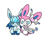  animated duo eeveelution frown glaceon nintendo plain_background pok&eacute;mon robosylveon smile sylveon video_games white_background 