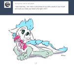  2015 ambiguous_gender ask_blog blue_hair claws dilarus dragon english_text feathers feral fur furred_dragon green_eyes hair magic3w_logo mammal official_art patch_(character) paws plushie text tumblr white_fur wings 