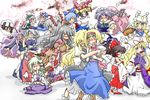  alice_margatroid animal_ears apron ascot bad_id bad_pixiv_id black_hair blonde_hair blue_eyes blue_hair blush bow capelet chen cirno couple drinking fujiwara_no_mokou green_hair hair_bow hairband hakurei_reimu horns houraisan_kaguya hug hug_from_behind ibuki_suika inaba_tewi izayoi_sakuya kirisame_marisa kochiya_sanae konpaku_youmu maid_apron maid_headdress multiple_girls multiple_tails no_hat no_headwear non_(z-art) open_mouth purple_hair red_eyes reisen_udongein_inaba remilia_scarlet saigyouji_yuyuko sash shanghai_doll tail touhou white_hair wings yagokoro_eirin yakumo_ran yakumo_yukari yellow_eyes yuri 