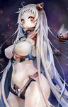  airfield_hime animal_ears bodysuit breasts bright_pupils cat_ears covered_navel covered_nipples highres horns kantai_collection large_breasts long_hair looking_at_viewer navel oni_horns red_eyes shinkaisei-kan silver_hair solo taishi_(picchiridou) very_long_hair white_hair white_skin 