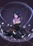  absurdres bare_shoulders black_gloves black_hair blue_eyes breasts cleavage defense_of_the_ancients dota_2 elbow_gloves facial_mark forehead_mark frostcyco gloves highres lanaya large_breasts long_hair parted_lips pointy_ears purple_skin shoulder_pads sitting solo 