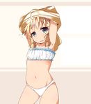  :d armpits blonde_hair blush bra cinderella_bust flat_chest green_eyes highres inubouzaki_itsuki looking_at_viewer navel open_mouth panties shirogane_(platinum) smile solo tareme underwear underwear_only undressing white_panties yuuki_yuuna_wa_yuusha_de_aru yuusha_de_aru 