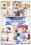  alice_margatroid bad_id bad_pixiv_id black_hair blonde_hair blue_eyes blue_hair blush bow broom brown_hair capelet cirno comic cup detached_sleeves drinking food fruit hair_bow hakurei_reimu hat highres hinanawi_tenshi horns ibuki_suika kirisame_marisa long_hair multiple_girls nagae_iku non_(z-art) open_mouth peach purple_hair shameimaru_aya short_hair tea touhou translation_request yunomi 