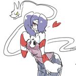  1girl blush breasts cleavage detached_collar detached_sleeves dress hair_over_one_eye heart highres leviathan_(skullgirls) nishikun purple_hair red_eyes side_ponytail skullgirls squigly_(skullgirls) stitched_mouth striped striped_sleeves zombie 