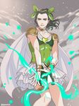  armor bad_id bad_pixiv_id black_hair blue_fire cape crossdressing dress fire green_eyes loki_(marvel) magic magical_girl male_focus marvel parody reammara solo 