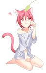  :3 animal_ears cat_ears cat_tail free! full_body heart male_focus matsuoka_rin naked_shirt paw_pose red_eyes red_hair shirt siruphial smile solo tail 