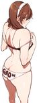  animal_print ashigara_(kantai_collection) ass bear_print black_bra blush bra breasts brown_eyes brown_hair clothes_writing frilled_bra frills from_behind gao hairband highres ikarin kantai_collection long_hair looking_back medium_breasts panties solo strap_pull transparent_background underwear underwear_only white_panties 