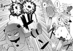  !! /\/\/\ 1girl :&lt; angry bare_shoulders closed_mouth comic dress explosion failure_penguin gloves greyscale headgear horns kantai_collection long_hair miss_cloud mittens monochrome northern_ocean_hime o_o ribbon shinkaisei-kan spoken_exclamation_mark tamago_(yotsumi_works) torpedo translated v-shaped_eyebrows 
