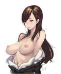  bare_shoulders black_eyes breasts brown_hair fasces large_breasts long_hair nipples original solo undressing upper_body 