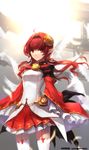  ahoge bad_id bad_pixiv_id dungeon_and_fighter elementalist_(dungeon_and_fighter) highres long_hair mage_(dungeon_and_fighter) red_eyes red_hair sketch solo swd3e2 thighhighs 