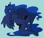  2015 anthro anthrofied blue_background blue_eyes blue_hair breasts cutie_mark equine female friendship_is_magic hair horn long_hair mammal my_little_pony nipples nude plain_background princess_luna_(mlp) pussy rainbowclops smile solo spread_legs spreading winged_unicorn wings 