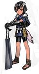  bike_shorts black_hair dark_skin h_kasei highres horns pixiv_fantasia pixiv_fantasia_t solo sword tail weapon 