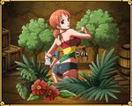  1girl ass bare_shoulders bracelet hand_on_hip jewelry looking_back nami nami_(one_piece) official_art one_piece one_piece:_strong_world one_piece:_treasure_cruise orange_hair plant plants short_shorts solo 