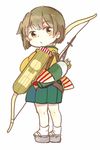  bow_(weapon) brown_eyes brown_hair hiryuu_(kantai_collection) japanese_clothes kantai_collection keiya looking_at_viewer looking_back muneate pleated_skirt quiver short_hair short_ponytail side_ponytail skirt solo weapon younger 