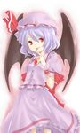  bat_wings blue_hair dress finger_licking hat hat_ribbon lavender_hair licking rai_(rai-s) red_eyes remilia_scarlet ribbon short_hair solo tongue touhou wings wrist_cuffs 