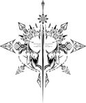  artist_request blazblue blazblue_insignia crest greyscale highres jin_kisaragi monochrome no_humans official_art 