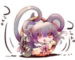  :o animal_ears bangs basket brown_eyes chibi full_body grey_hair hair_between_eyes in_basket in_container looking_at_viewer mouse_ears mouse_tail nazrin open_mouth red_eyes short_hair solo tail touhou usoneko 