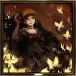  bad_id bad_pixiv_id beatrice blonde_hair blue_eyes breasts bug butterfly choker dress frame frills highres horror_(theme) insect kiseru medium_breasts painting_(object) pipe shimadoriru short_hair smile solo umineko_no_naku_koro_ni 