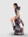  3d armor bare_shoulders black_hair ebimaru final_fantasy final_fantasy_vii fishnets headband sculpture short_hair shorts sitting sitting_on_object sleeveless sleeveless_turtleneck solo tanuki turtleneck yuffie_kisaragi 