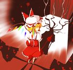  any_(lucky_denver_mint) back bad_id bad_pixiv_id barefoot blonde_hair blood eyes flandre_scarlet hat horror_(theme) laevatein no_eyes red shadow short_hair solo touhou wings 