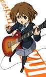  brown_eyes brown_hair guitar highres hirasawa_yui instrument k-on! les_paul muneshiro_(hitsuji_kikaku) pantyhose plectrum school_uniform short_hair solo 