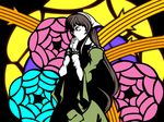  closed_eyes dress flower highres long_hair non-web_source rose rozen_maiden solo stained_glass suiseiseki vector_trace wallpaper 