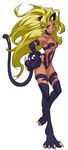  alternate_color animal_ears aqua_eyes armpits big_hair blonde_hair breasts capcom cat_ears cat_tail claws cross_edge dark_skin felicia fur hand_on_hip leg_lift long_hair medium_breasts nakamura_tatsunori navel nude official_art paws simple_background smile solo standing standing_on_one_leg tail underboob vampire_(game) very_long_hair 