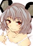  animal_ears bad_id bad_pixiv_id bare_shoulders camisole grey_hair hands highres mosa_aspio mouse_ears nazrin red_eyes short_hair sketch smile solo touhou 