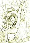  \m/ arm_up armpits confetti cool_&amp;_sexy_(idolmaster) idolmaster idolmaster_(classic) microphone midriff monochrome one_eye_closed sankaku_umako sketch solo takatsuki_yayoi twintails yellow 