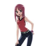  casual denim hand_on_hip jeans jewelry long_hair mana_(gakuburu) necklace original pants pink_eyes pink_hair solo 