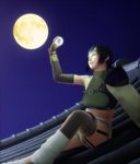  3d armor ebimaru final_fantasy final_fantasy_vii fingerless_gloves fishnet_legwear fishnets full_moon gloves headband materia midriff moon rooftop shorts sitting sky sleeveless sleeveless_turtleneck solo thighhighs turtleneck yuffie_kisaragi 